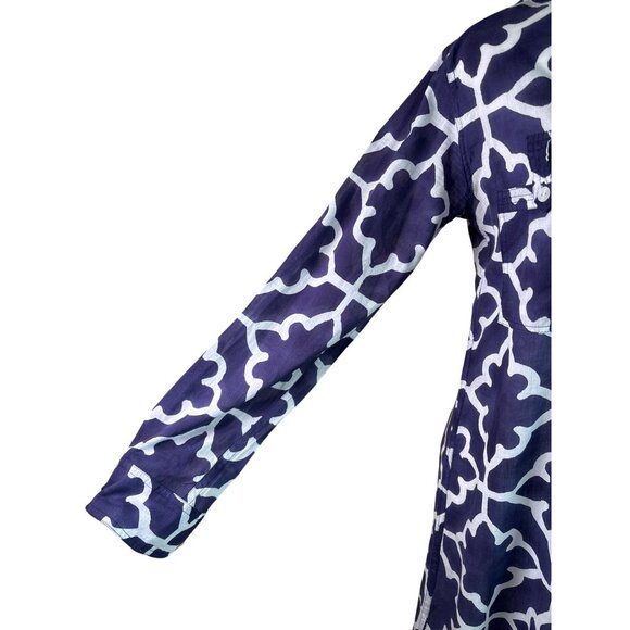 Roberta Roller Rabbit Shirt Dress Size XS Geo Print Navy White Sheer Long Sleeve - Picture 4 of 11